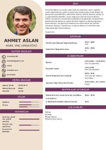 Vinç Operatörü Cv Örnekleri cv indir